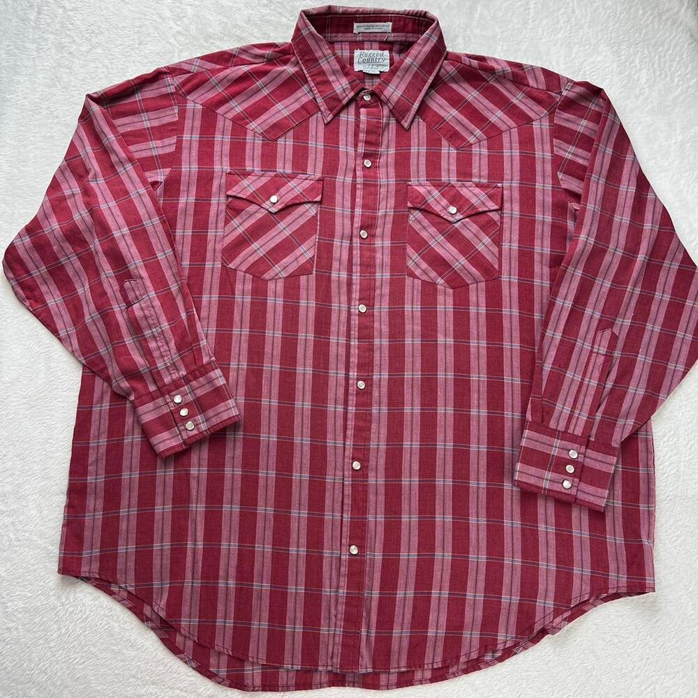 Rugged Country Vintage Pearl Snap men’s Long sleeve plaid Western Wear Shirt 2X